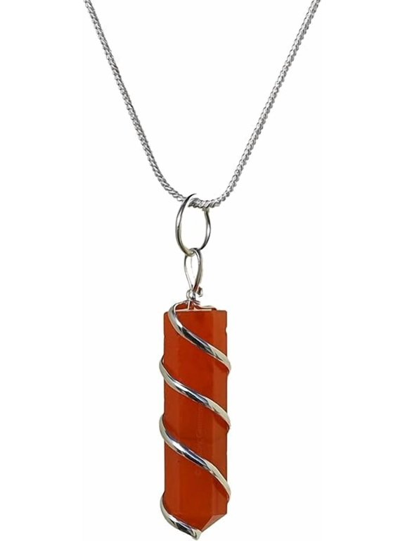 Carnelian Necklace for Women, Real Carnelian Crystal Silver Wrapped Arrowhead (Combo Pack of 2 Chains)