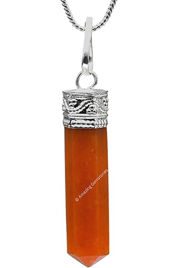 Carnelian Necklace for Women, Silver Cap Pencil Point Pendant
