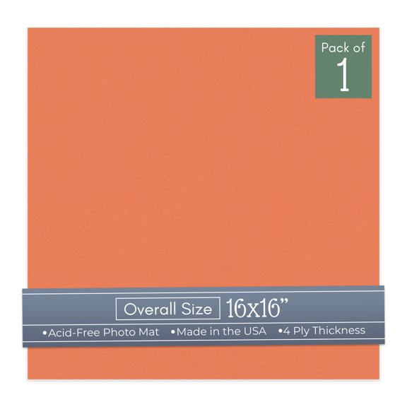 Carnelian Orange 16x16 Uncut Art Mat Board - No Opening - 1 Mat