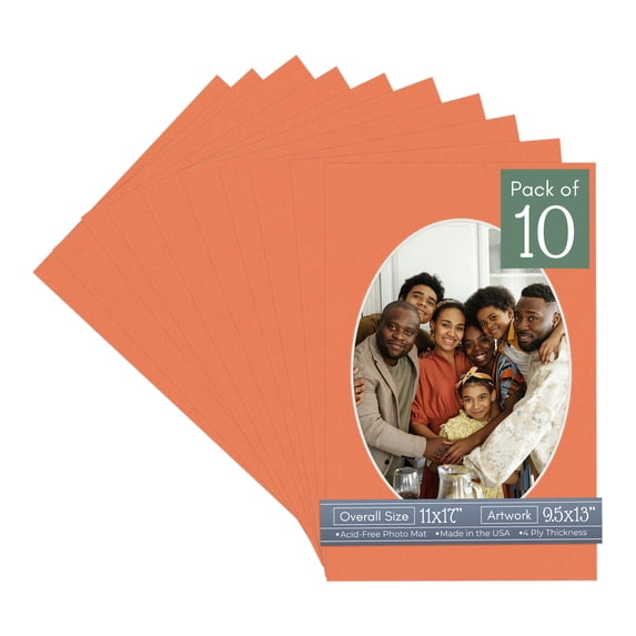 Carnelian Orange Picture Frame Mat for 11x17 Frames - Oval Opening for 9.5x13 Photos - 10 Mats