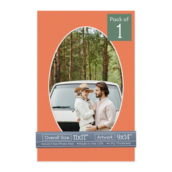 Carnelian Orange Picture Frame Mat for 11x17 Frames - Oval Opening for 9x14 Photos - 1 Mat