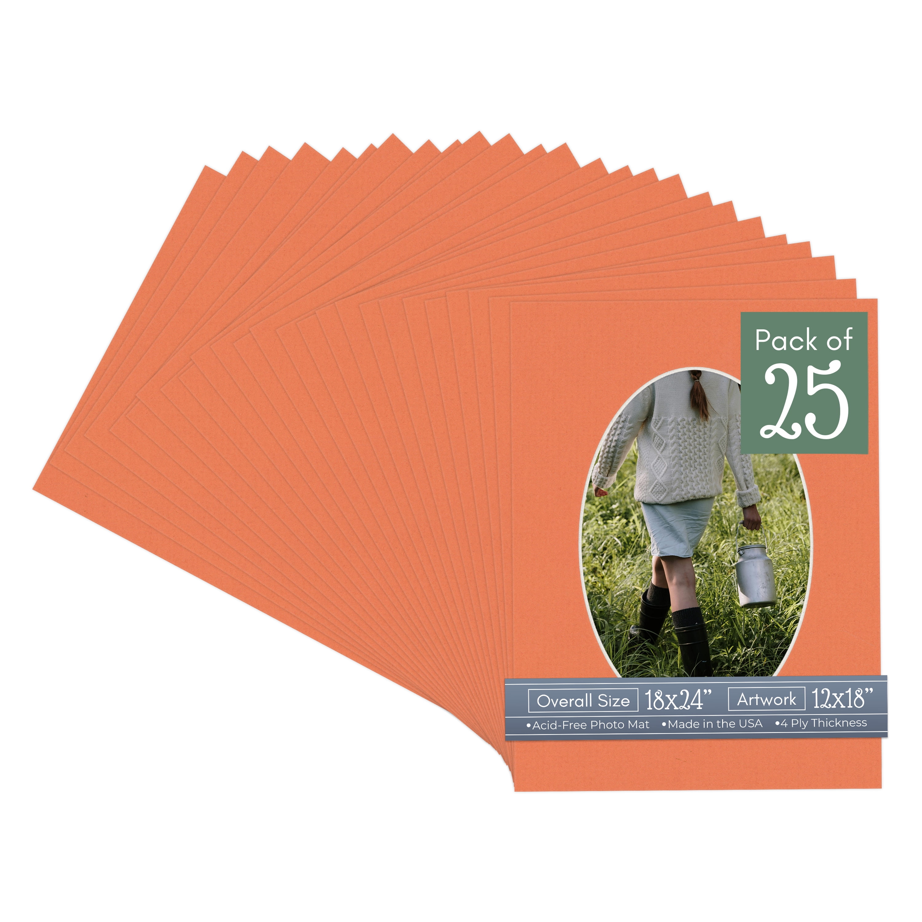 Carnelian Orange Picture Frame Mat for 18x24 Frames - Oval Opening for 12x18 Photos - 25 Mats