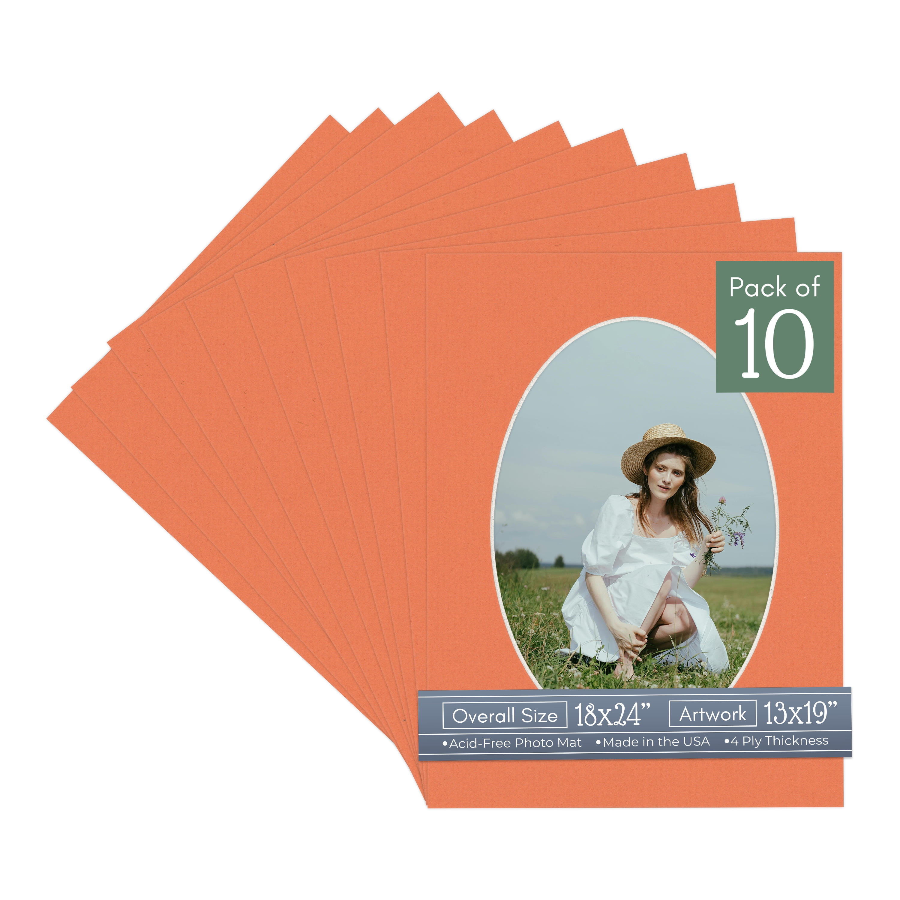 Carnelian Orange Picture Frame Mat for 18x24 Frames - Oval Opening for 13x19 Photos - 10 Mats