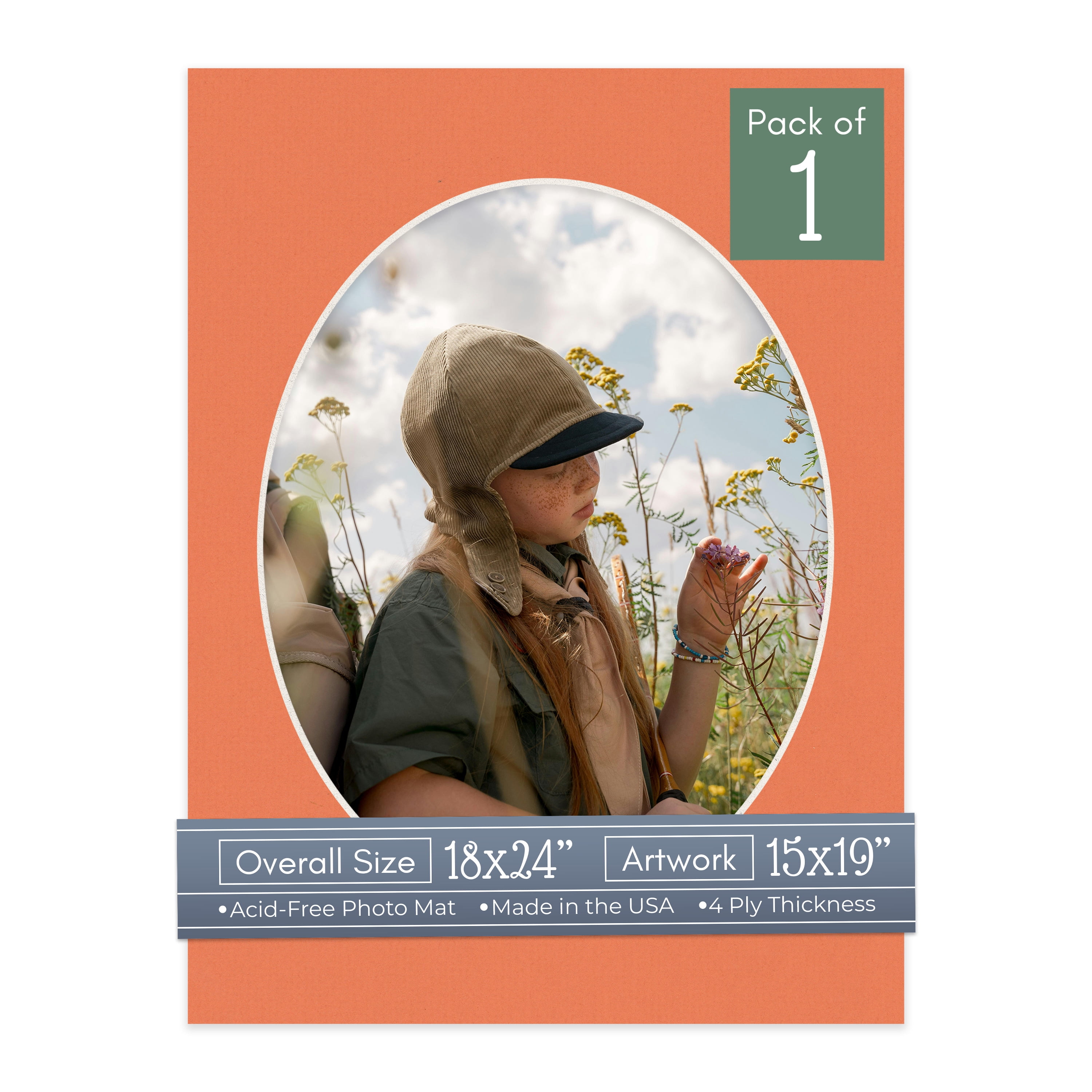 Carnelian Orange Picture Frame Mat for 18x24 Frames - Oval Opening for 15x19 Photos - 1 Mat