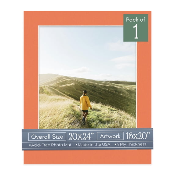 Carnelian Orange Picture Frame Mat for 20x24 Frames - Fits 16x20 Photos - 1 Mat