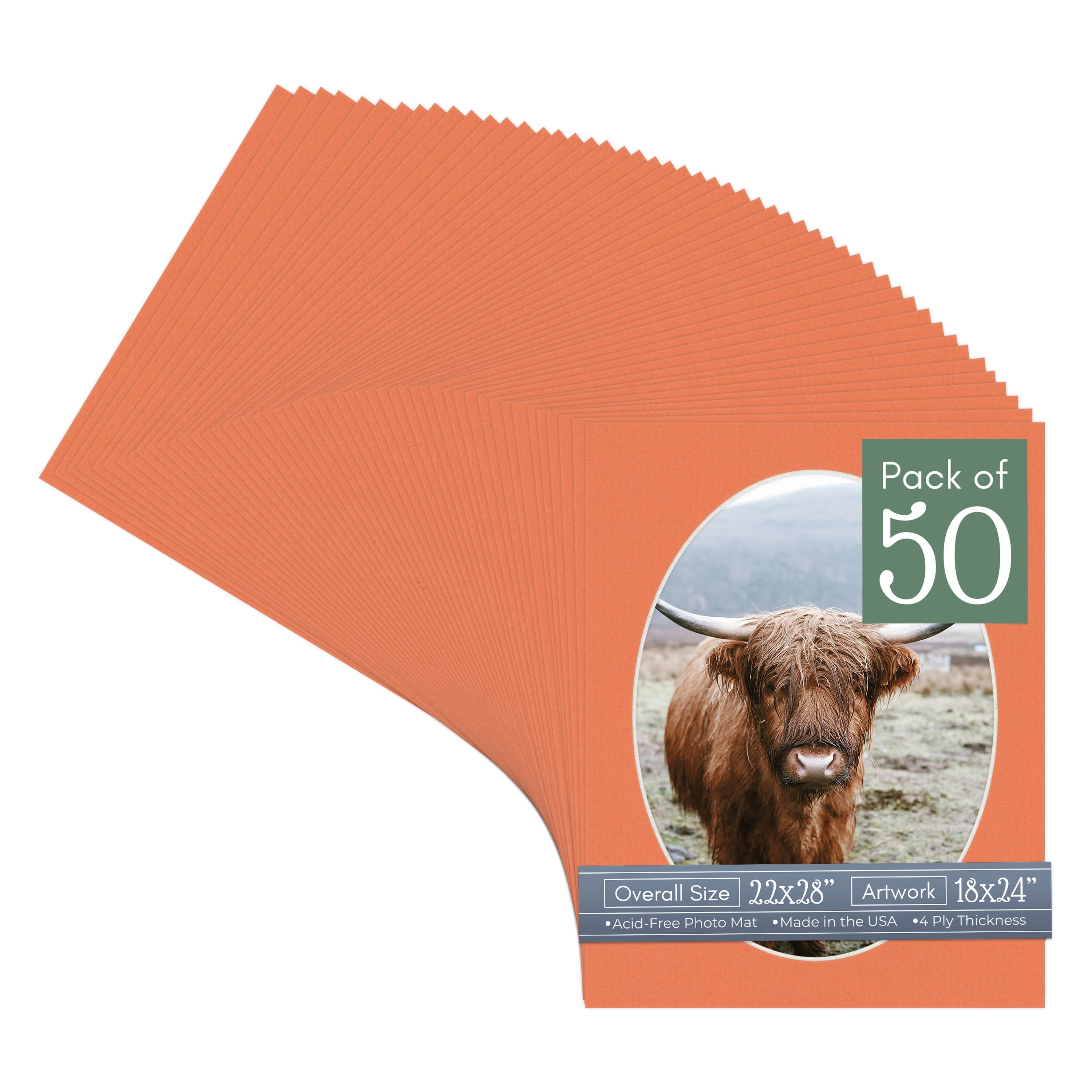 Carnelian Orange Picture Frame Mat for 22x28 Frames - Oval Opening for 18x24 Photos - 50 Mats