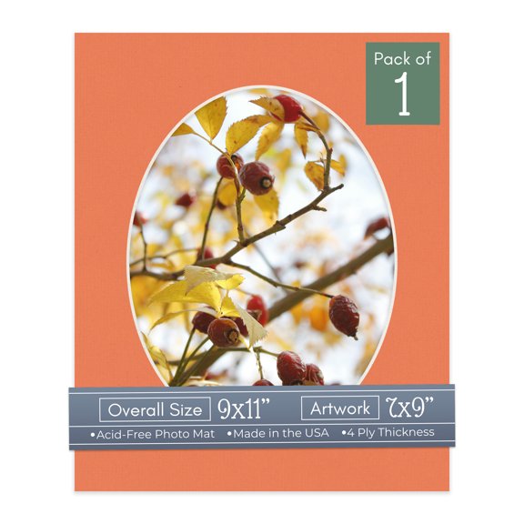 Carnelian Orange Picture Frame Mat for 9x11 Frames - Oval Opening for 7x9 Photos - 1 Mat