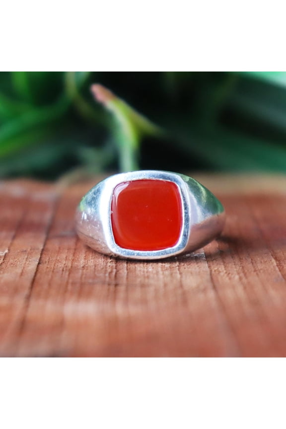 Carnelian Ring, 925 Silver Ring, Square Cut Gemstone, Bold Silver Ring, Unisex Jewelry, Men's Signet Ring, Spiritual Ring, Minimalist Ring**