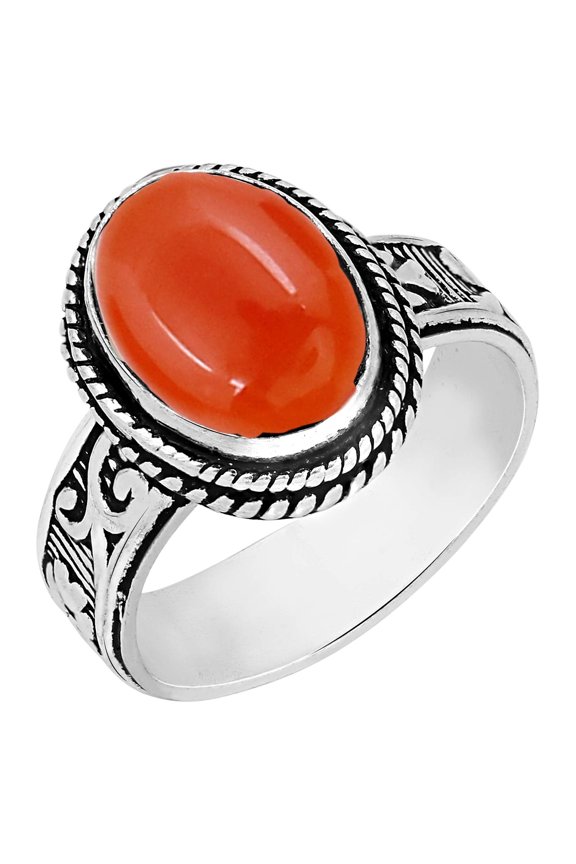 Carnelian Ring Size 5 Sterling Silver Plated For Women, Orange Stone July Birthstone Southwest Bohemian Jewelry Christmas Mother's Day Gifts For Her