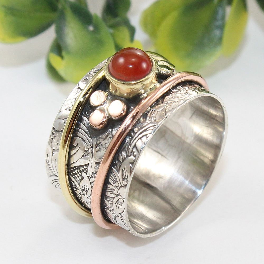 Carnelian Spinner Ring, Sterling Silver 925, Gemstone Ring, Women Ring ...