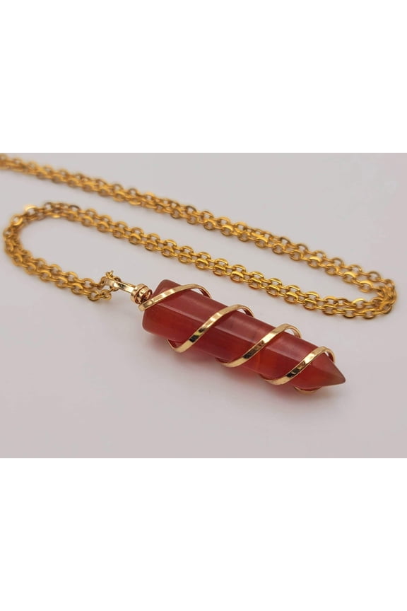 Carnelian Wire wrapped Crystal Necklace Handmade