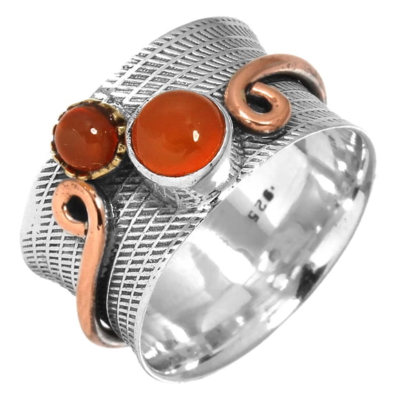 Carnelian Women Jewelry 925 Sterling Silver Two Tone Ring