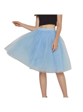 GWAABD Elastic High Waist Skirts Tiered Layered Mesh Ballet Prom Party  Tulle Tutu A Line Midi Skirt 
