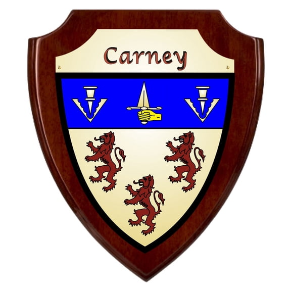 Carney Irish Coat of Arms Shield Plaque - Rosewood Finish