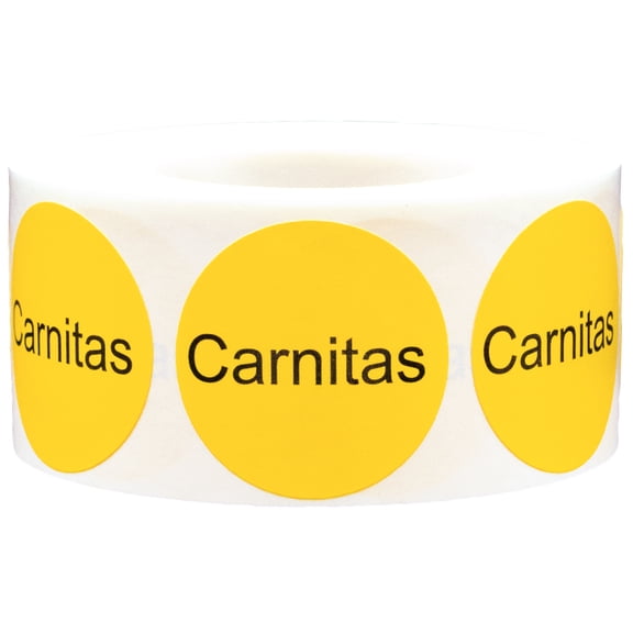 Carnitas Deli Grocery Store Food Yellow Labels | 1" inch Round - 500 Pack