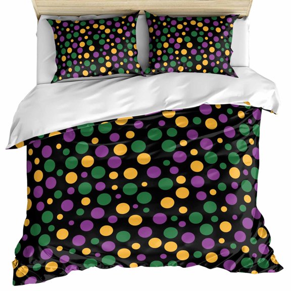 Carnival Bedding 3 Piece Duvet Cover Set Full Size, Modern Abstract Purple Green Yellow Polka Dot Microfiber Comforter Cover with Zipper Closure & Pillowcases, Wrinkle & FadeResistant Quilt Cover