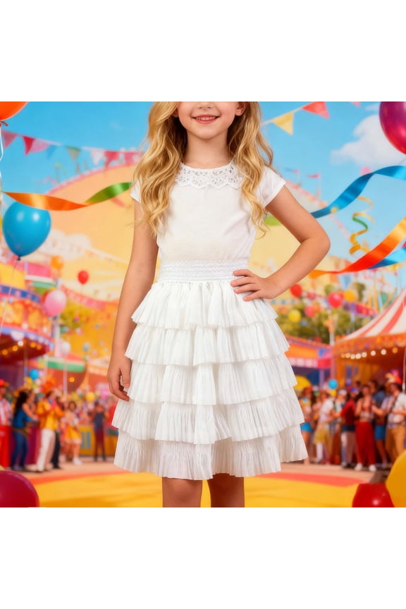 Carnival Cake Print Girls Tutu Skirt Layered Ruffle Party Dress With Elastic Waist For Toddler And Youth