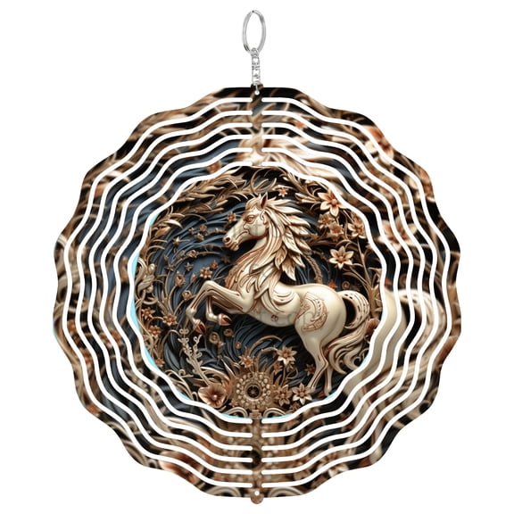 Carnival Carousel Horse 3D Wind Spinner Stainless Steel Kinetic Art Vintage Amusement Park Home Decor Gift 10 Inch