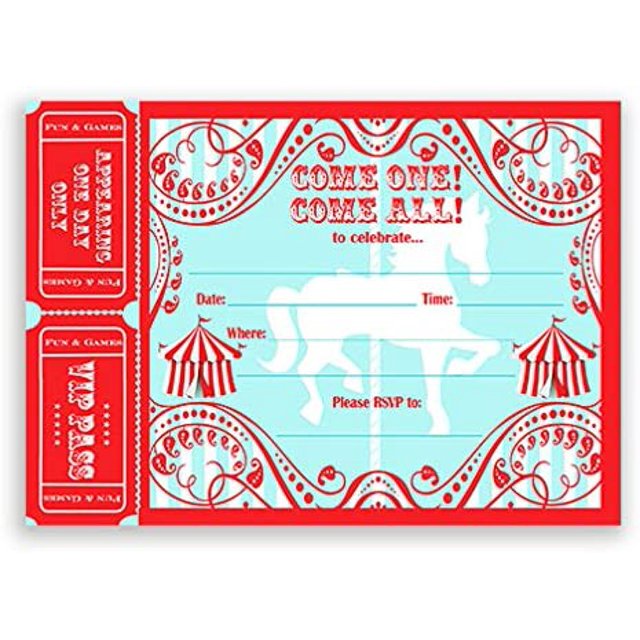 Carnival Carousel LARGE Invitations AR Circus Theme Party Supplies