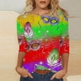 thumbnail image 1 of Carnival Celebration Cruise Shirts 2024,Carnival Cruise T Shirts ,Glitter Mask Graphic Mardi Gras Clothing Women Plus Size,Fashion Womens Mask Printd 3/4 Sleeve Round Neck Shirts Carnival Tops, 1 of 5