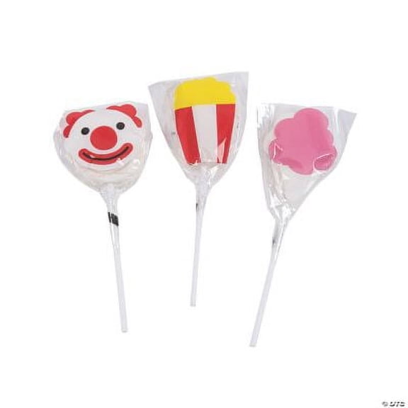 Carnival Character Suckers, clown, popcorn and cotton candy dsigns, 12 individually wrapped, Party Candy Favors