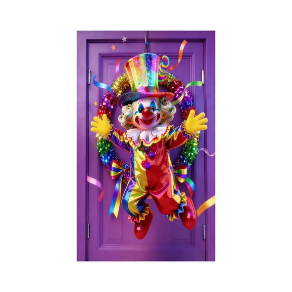 Carnival & Christmas Door Covers for Front Door, Happy Mardi Gras Door Banner for Wall Decor, 2D Carnival Clown Garage Buddy Door Cover, Party Banners and Signs for Home Holiday Xmas Decor