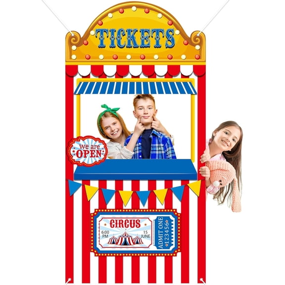Carnival Circus Party Decorations Carnival Ticket Booth Circus Theme Photo Booth Props Backdrop Fabric Photo Birthday Banner Door Hanging for Kids Carnival Game Decorations Supply 31x62inch