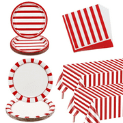 Carnival Circus Party Supplies, Red and White Strips Party Decorations, 122 Pcs Include Plates, Napkins, Carnival Tablecloth, for Birthday Carnival Baby Shower Christmas Picnic, Serves 40