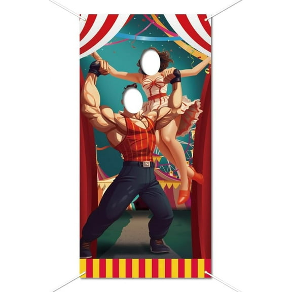 Carnival Circus Photo Door Banner Backdrop Decoration Large Fabric Photo Background Props Carnival Face Photography Hanging Banner with Rope Circus Party Game Favor Supplies 70.9x35.4 Inch Colorful