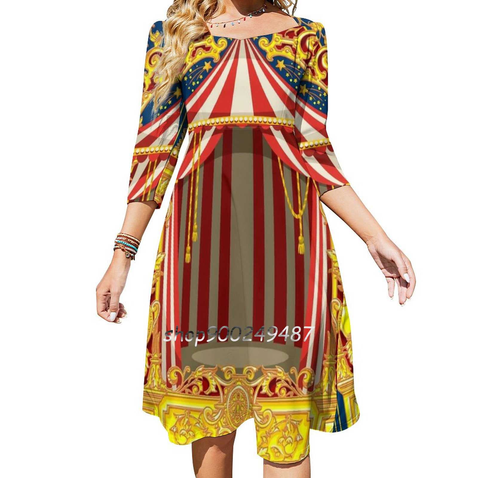 Carnival Circus Sweet Elegant Dress Women Korean Kawaii Square Collar Carnival Circus Sweet Elegant Dress Women Korean Kawaii Square Collar