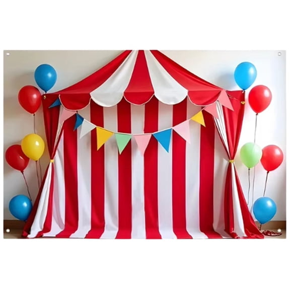 Carnival Circus Theme Backdrop Banner with Tent & Balloons for Party Decor Photography Background