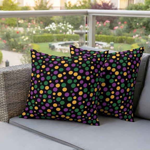 Carnival Colorful Polka Dots Waterproof Throw Pillow Covers Set of 2 Green Purple Yellow Dot on Black Outdoor Cushion Cover Pillow Protector Decorative Pillowcases for Bed Sofa Couch