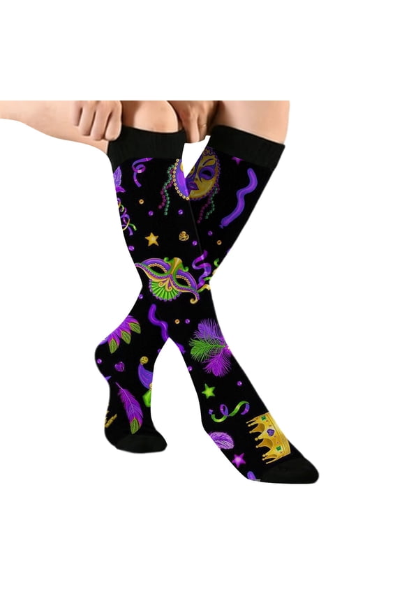 Carnival Compression Socks for Women Cropper Support Opaque Soft Closed Toe Winter Fashion Hiking Thigh High Stockings Black