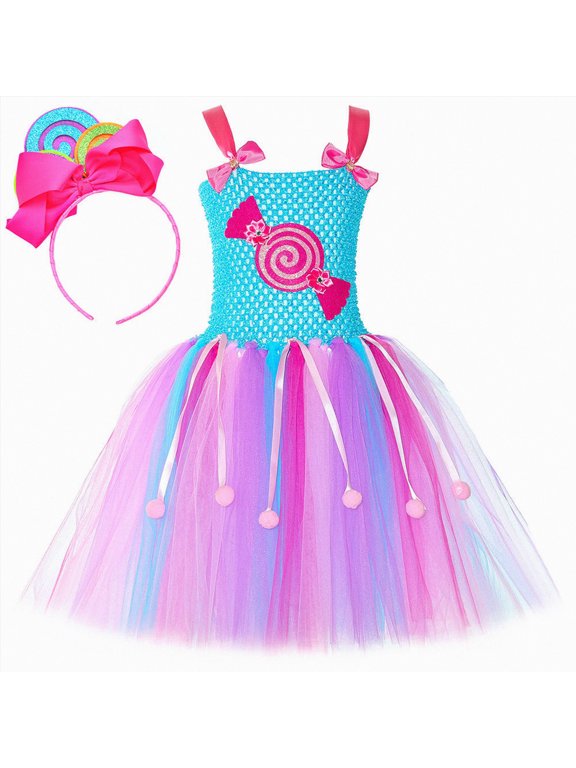 Carnival Cosplay Party Costumes Girls Rainbow Color Blocked Sequins Party Dresses Dress for Girls Tutu Dress