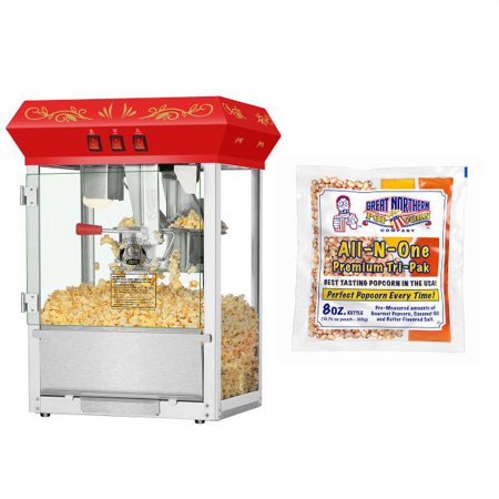 Carnival Countertop Popcorn Machine – 3 Gallon Popcorn Popper, 8oz Kettle, Warmer, and 5 All-In-One Popcorn Packs by Superior Popcorn Company (Red)