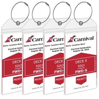 Carnival Cruise Luggage Tag Holders [4 Pack] – Waterproof, Durable Plastic with Steel Loops – Fits All Carnival Ships for Cruising in 2026, 2027 and 2028 – Cruise Essentials by AnchorsUp