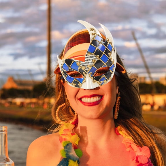 Carnival Dance Hanging Decoration Mardi Gras Supply with Rhombus and Musical Score Pattern Masquerade Photo Props Venetian Carnival Accessory Musical Party Ornament for Wall Window Door(Blue)