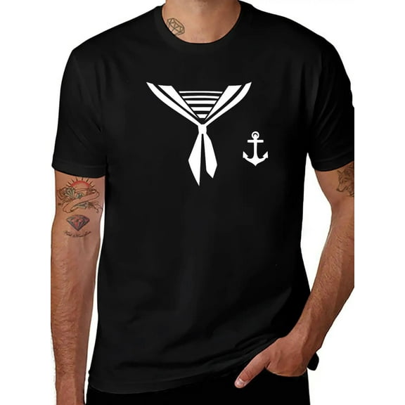 Carnival & Fancy Dress Sailor Costume With Anchor Unisex Short Sleeve T-Shirt – Soft Cotton Graphic Tee, Minimalist Summer Top, Casual Everyday Shirt, Gift For Him Or Her