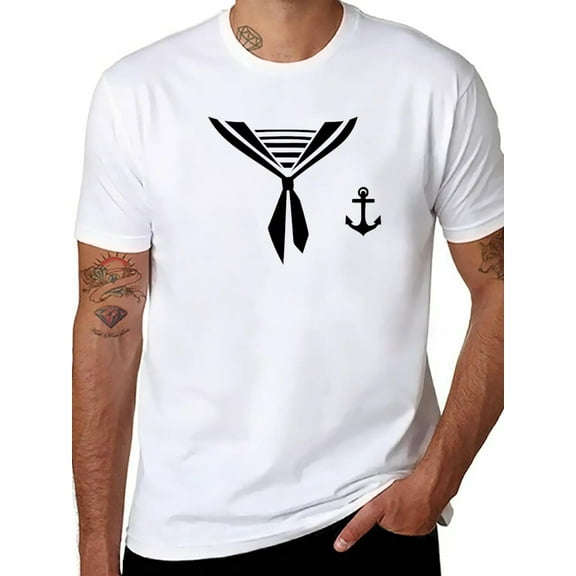 Carnival & Fancy Dress Sailor Costume With Anchor Unisex Short Sleeve T-Shirt – Soft Cotton Graphic Tee, Minimalist Summer Top, Casual Everyday Shirt, Gift For Him Or Her