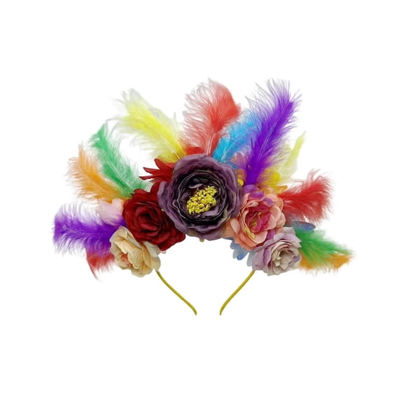 Carnival Feather Headpiece Colorful Flower Feather Headdress Mardi Gras Horse Racing Ball Hair Accessories 1920s Flapper Carnival Festival Party Headband for Women