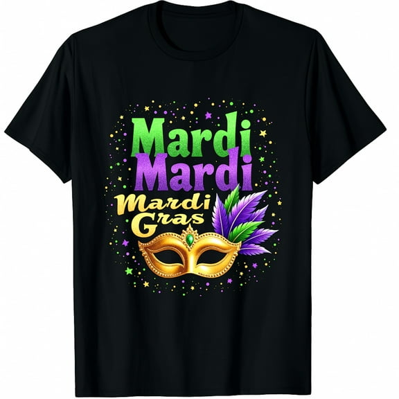 Carnival Funny Mardi Gras Masks New Orleans Parade Graphic Black T-Shirt for Men and Women