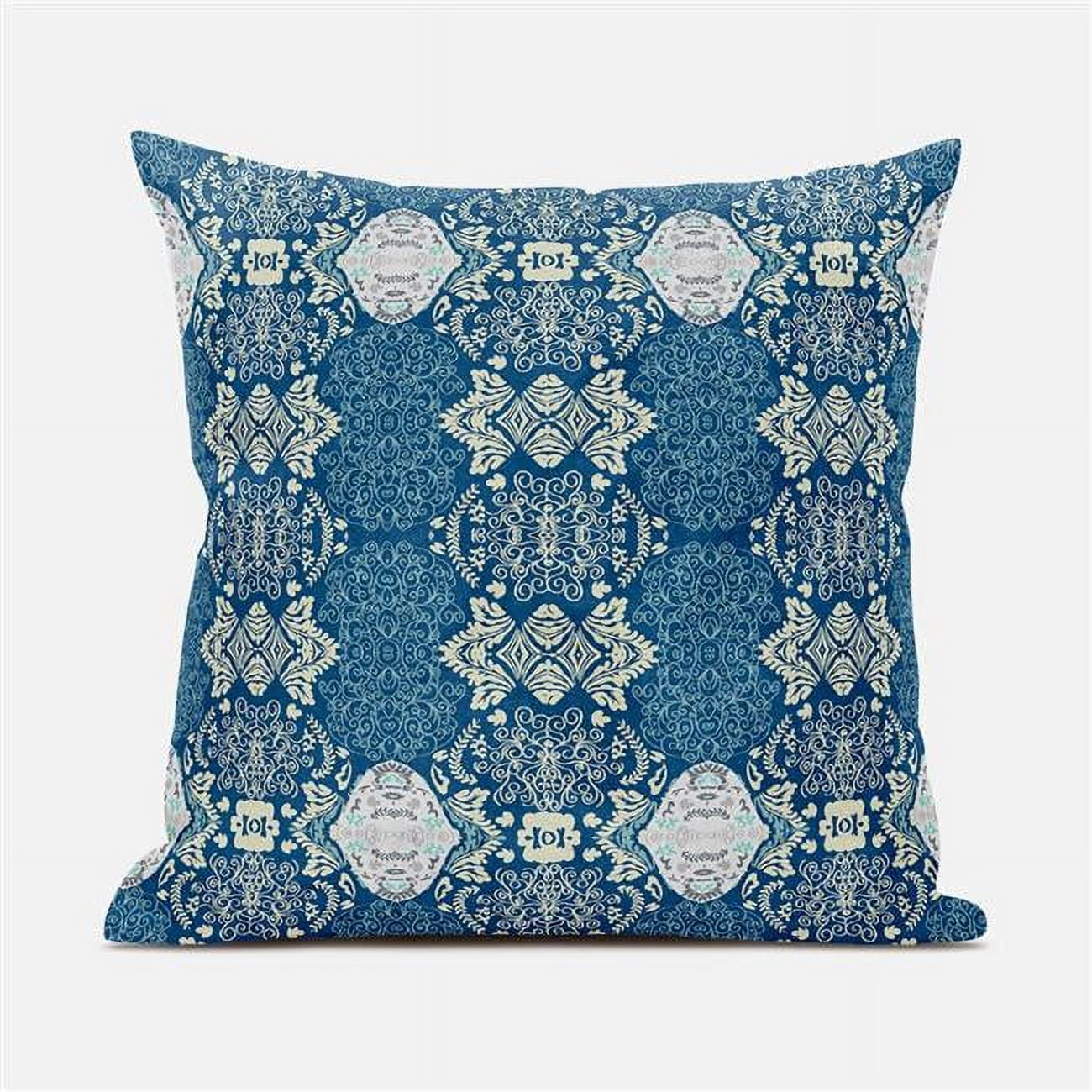 Off-White and Blue Geometric Reversible Square Pillow