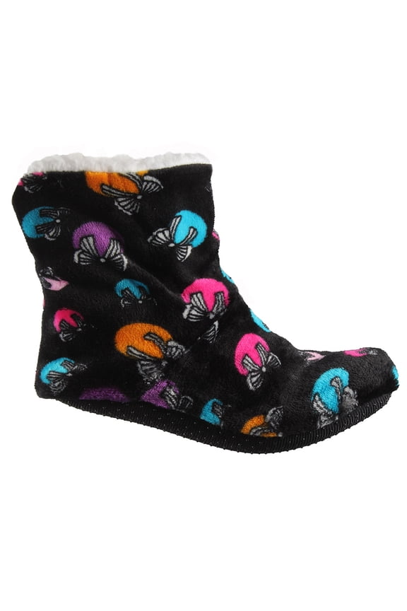 Ladies Super Soft Non Slip Sole Sherpa Slipper Boots Bow Black