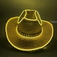 thumbnail image 1 of Carnival Lighted Cowboy Hat Mardi Gras Light Up Cowgirl Hat Venetian Carnival LED Flashing Cap Sequin Party Cap Dance Party Accessory Masquerade Party Supply for Wedding Bridal(Yellow), 1 of 3