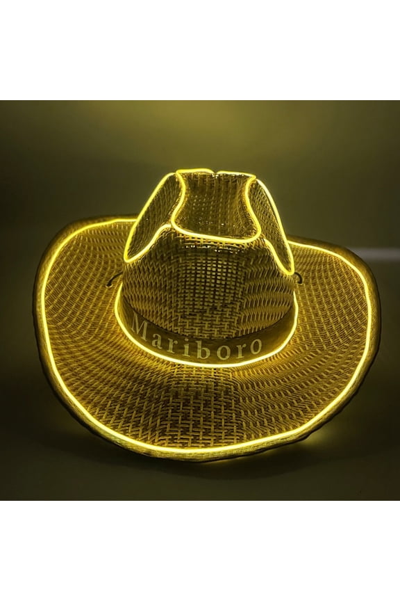 Carnival Lighted Cowboy Hat Mardi Gras Light Up Cowgirl Hat Venetian Carnival LED Flashing Cap Sequin Party Cap Dance Party Accessory Masquerade Party Supply for Wedding Bridal(Yellow)