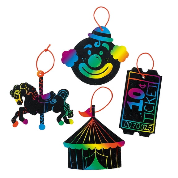 Carnival Magic Scratch Ornaments - Craft Supplies - 24 Pieces