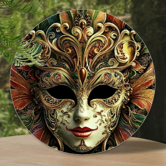 Carnival Mask Themed Wall Art Set, 1 Piece Iron Lily Flower Emblem Decorative Round Wall Hanging, Eye-Catching Garden Decor for Living Room, Patio, Home, Porch, Bedroom - Ideal Festive Gift,