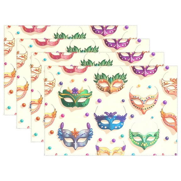 Carnival Masks Beads 12×18 inch Placemats Heat Resistant Washable Foldable Rectangular Placemats Set Decoration Indoor Outdoor for Kitchen Dining Table 6PCs