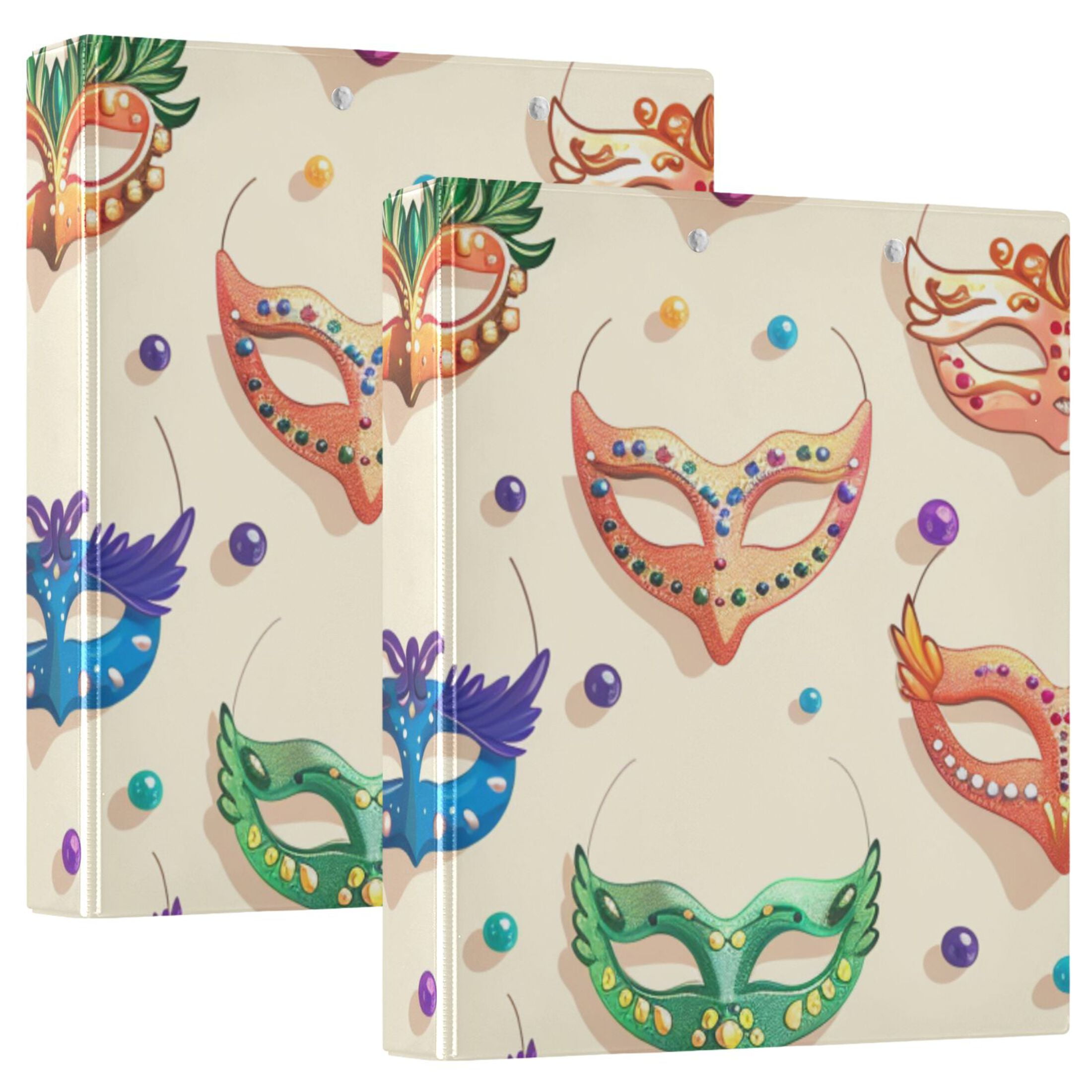 Carnival Masks Beads 3 Ring Binders 1.5 inch Hardcover File Folders with Interior Pockets A4 Size Organizer for School Office Hospital