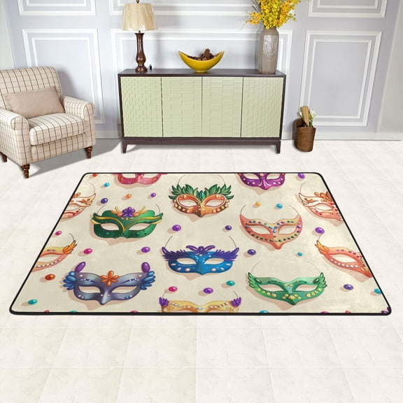 Carnival Masks Beads Area Rug Washable 72 x 48 Floor Carpet Mat Non Slip for Bedroom Living Room Kids Room Home Decor